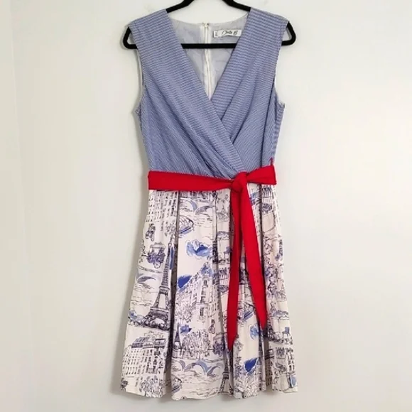 Chetta B Woman's Summer Paris Print Fit & Flare Dress/ Size 10 - Picture 5 of 14